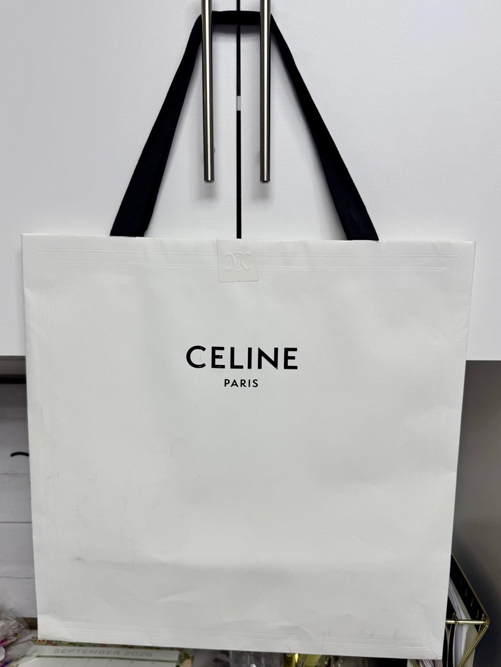Celine White Tote with Black Handles